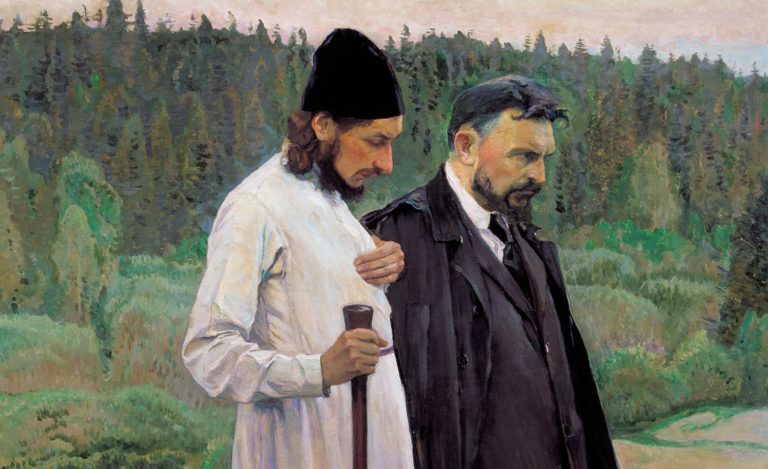 Michail Nesterov: Filozofi (1917). Na obraze Pavel Florenský (vľavo) a Sergej Bulgakov. Foto: wikimedia