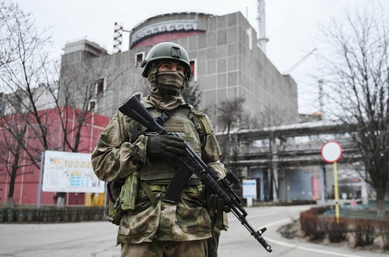 Russian soldier at Zaporizhzhia nuclear power station.