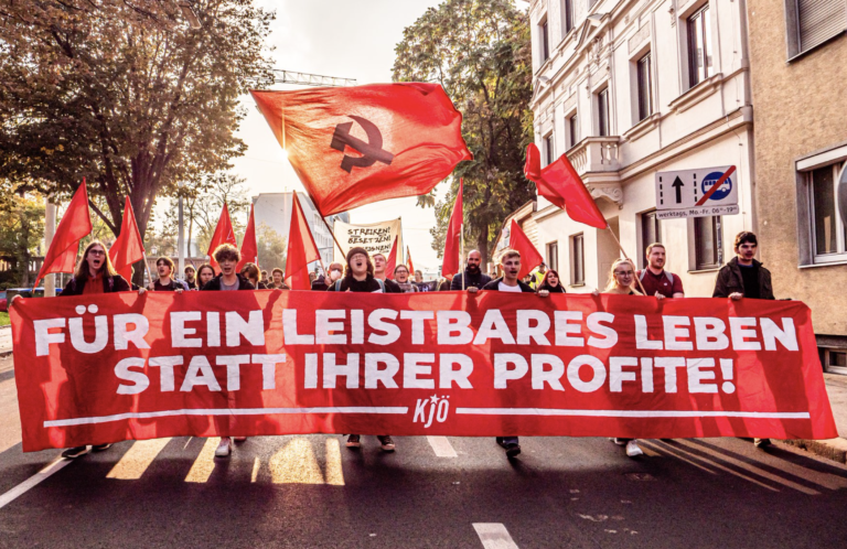Za dostupný život namiesto vašich ziskov. Zdroj: FB Komunistickej strany Rakúska