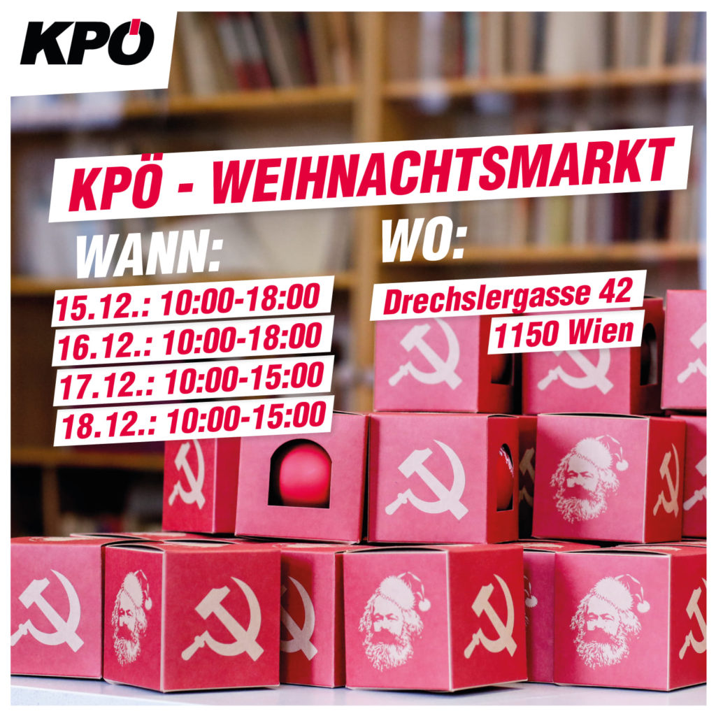 Vianočné trhy vo Viedni 2022. produkty KPÖ. Zdroj: FB KPÖ
