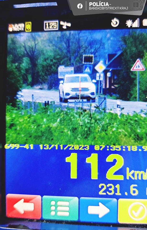 Vodič prekročil rýchlosť o 62 km/h. Foto: Facebook.com/Polícia SR - Banskobystrický kraj