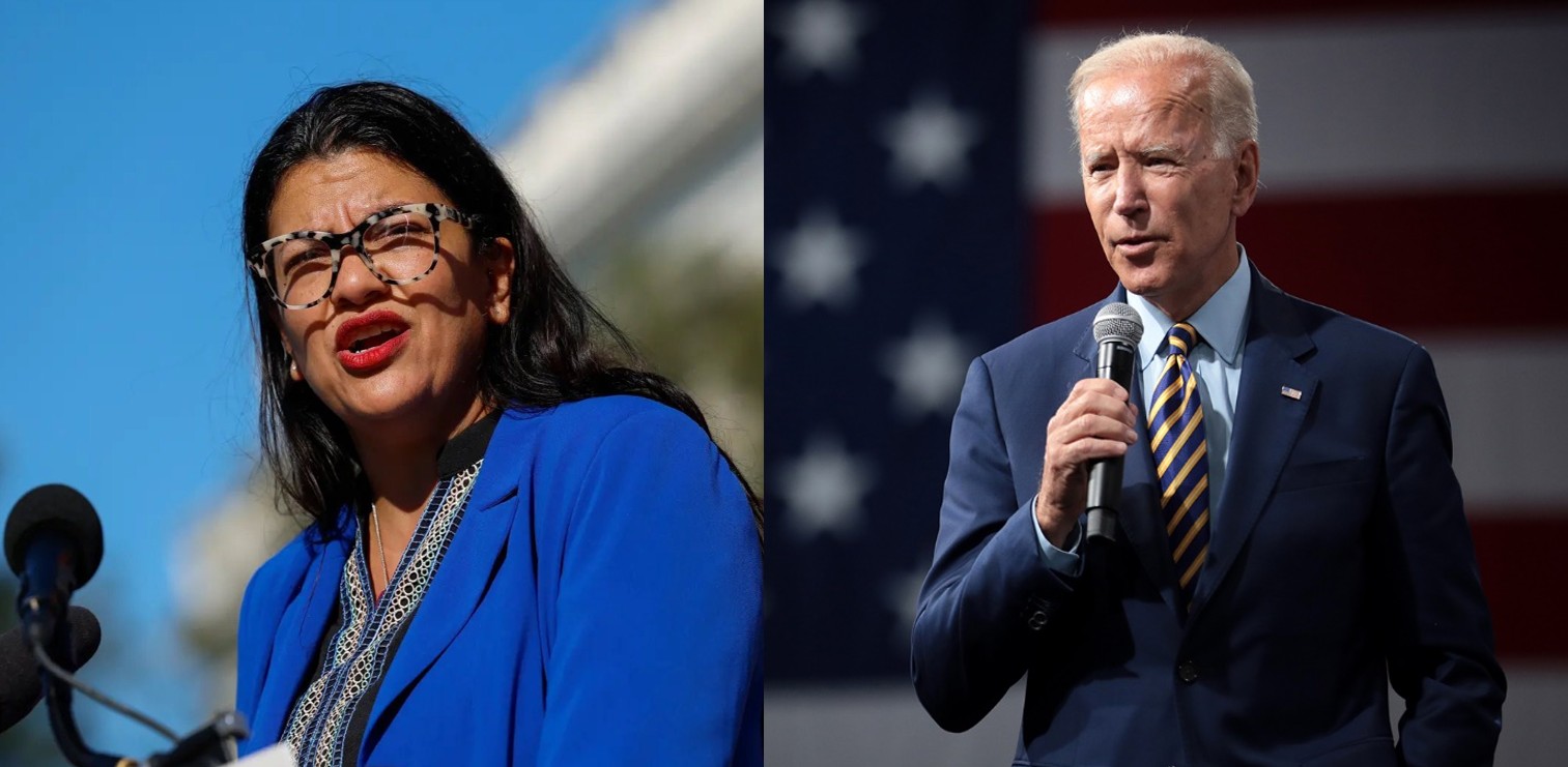 Členka Snemovne reprezentantov USA za demokratov Rashida Tlaibová a americký prezident Joe Biden. Foto: Messenger Politics/Rick Wilson/X