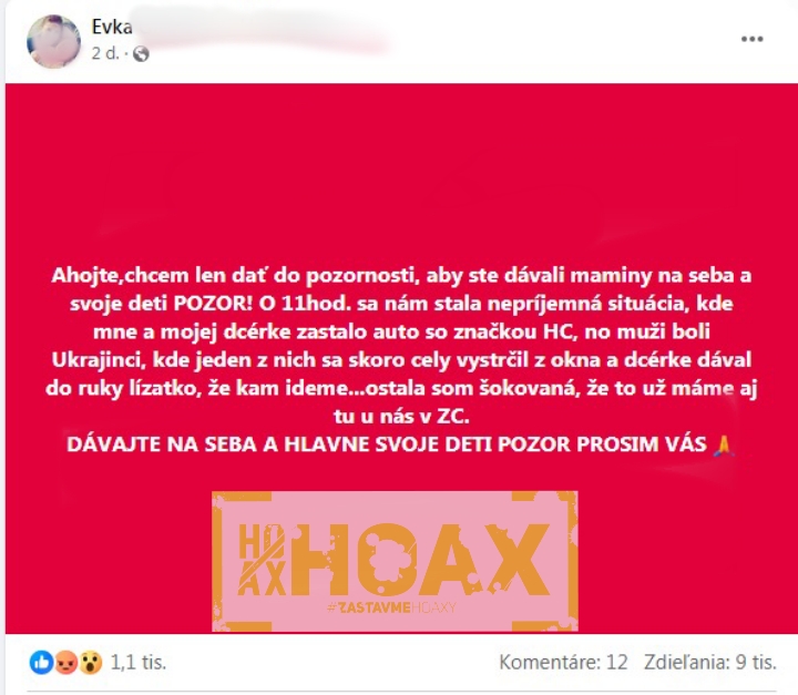 Autorka statusu ho nezmazala aj napriek tomu, že jej policajti všetko vysvetlili. Foto: FB Polícia SR BB 