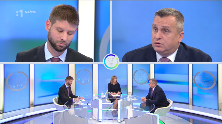 Michal Šimečka, Andrej Danko a Martina Jančkárová na RTVS. Zdroj: Reprofoto RTVS