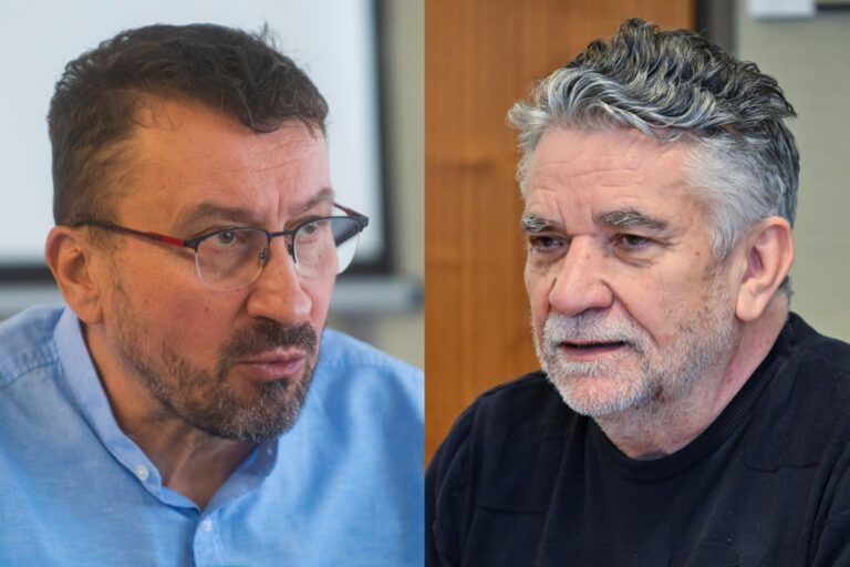 Predseda Rady RTVS Igor Gallo a generálny riaditeľ RTVS Ľuboš Machaj. Foto: Jakub Kotian/TASR, Pavol Zachar/TASR