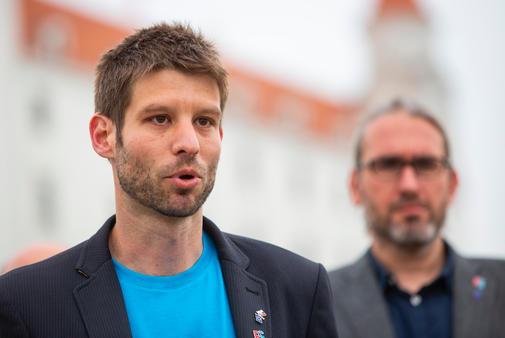 Michal Šimečka a Martin Hojsík, víťazi eurovolieb 2019. Foto: TASR. 