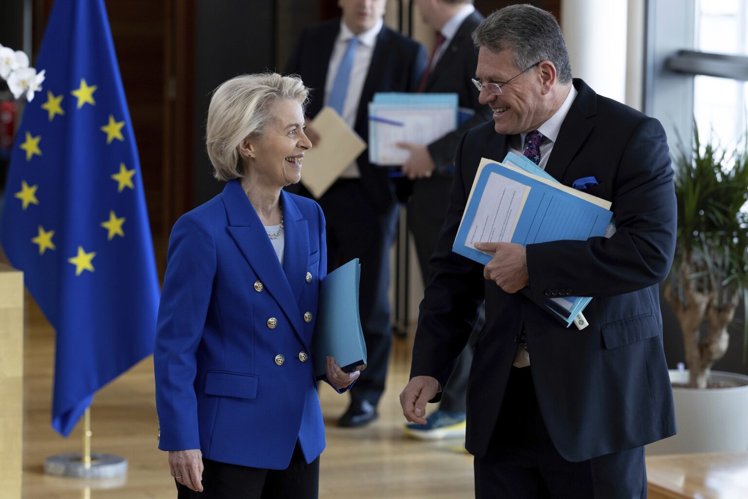 Ursula von der Leyenová, Maroš Ševčovič. Foto: TASR/AP