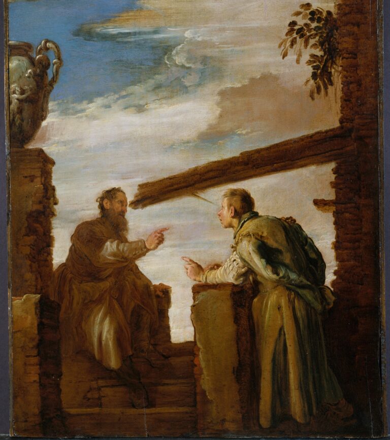 Podobenstvo o trieske a brvne. Obraz, Domenico Fetti (približne 1619) Foto: Wikimedia Commons