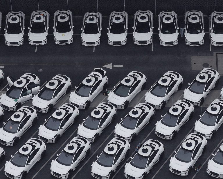 Waymo cars parked at the Waymo campus in San Francisco. Photo: Justin Sullivan/Getty Images