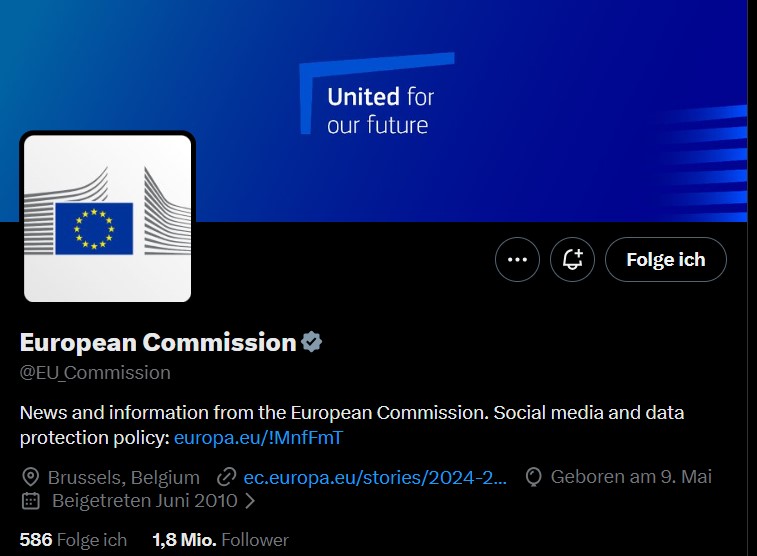 EU-Kommission Account Screenshot X