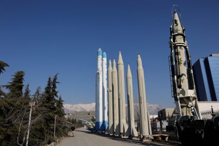 Iranian missiles displayed in a park in Tehran.
