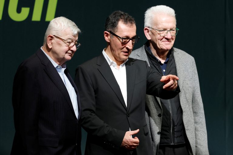 Yesterday’s protest has matured into today’s governing habit – Joschka Fischer, Cem Özdemir and Winfried Kretschmann at the Greens’ Ash Wednesday gathering in Biberach. Photo: Heiko Becker/Reuters