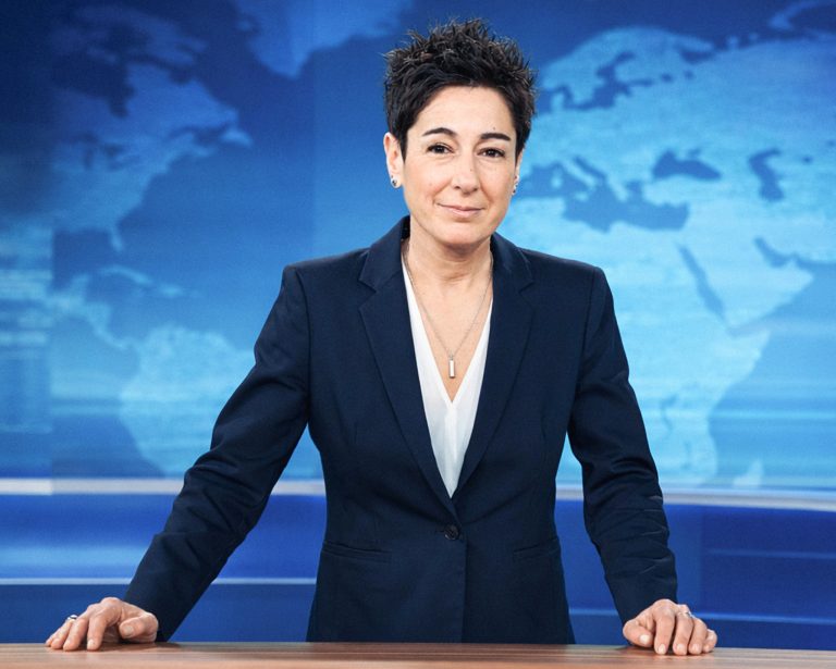 Dunja Hayali in the ZDF studio in Mainz, one of the network’s most prominent news anchors and a central figure in the debate over the broadcaster’s reporting on the United States.Photo: APA-Images/dpa/Hannes P Albert