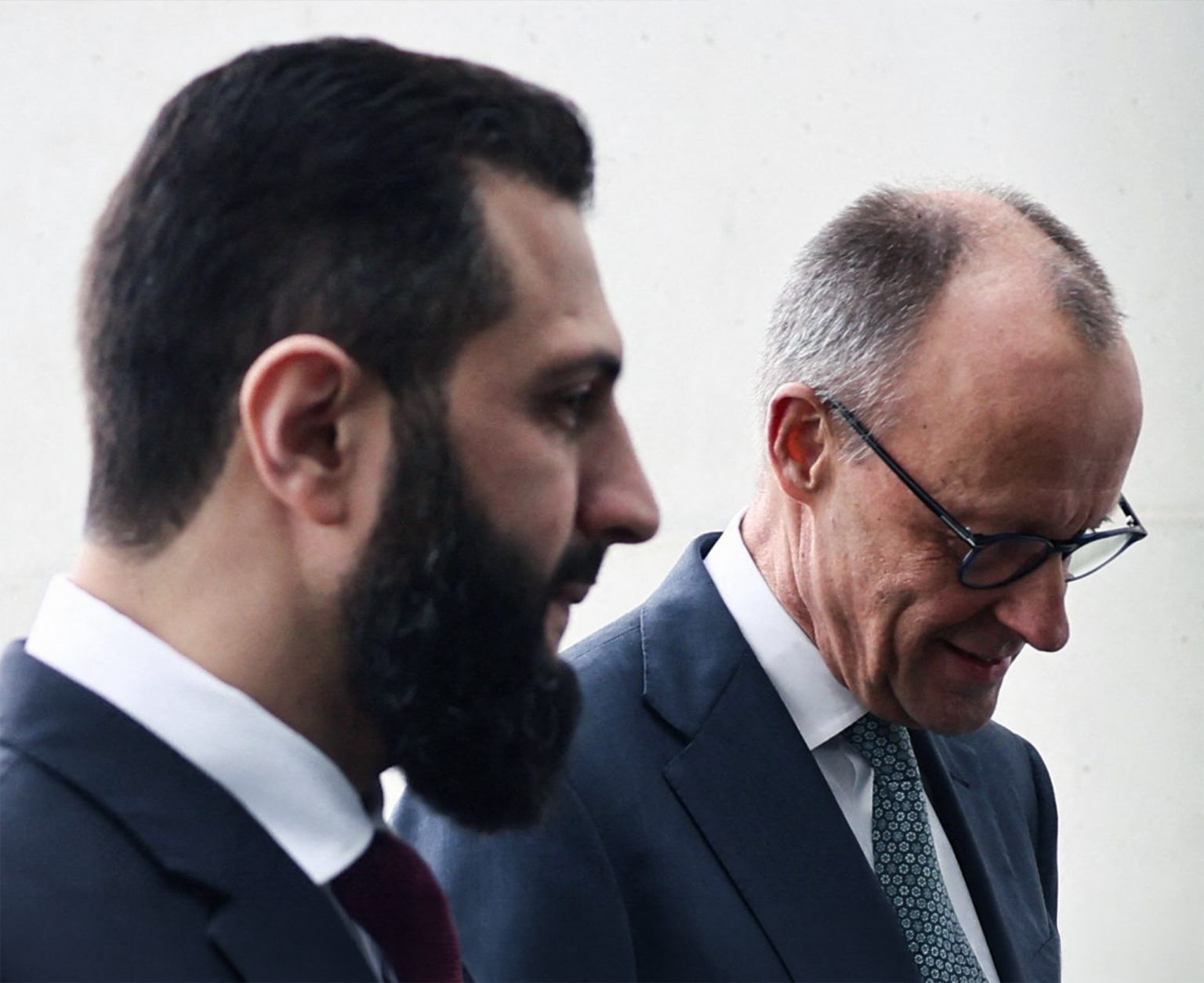 German Chancellor Friedrich Merz and Syrian President Ahmed al-Sharaa ahead of talks at the Chancellery in Berlin. Photo: Nadja Wohlleben/Pool/Reuters