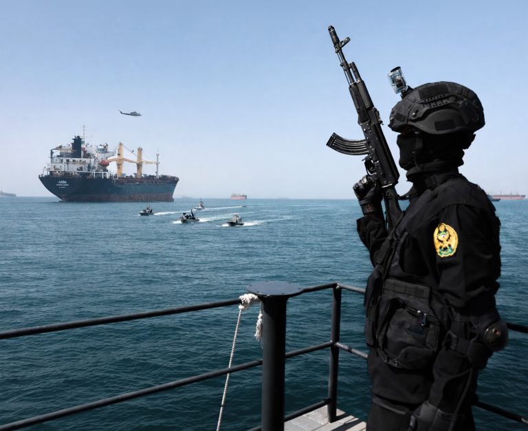 Tankers sail in the Persian Gulf near the Strait of Hormuz as rising oil prices fuel global inflation concerns. Photo:  Iranian Army/Handout/Anadolu via Getty Images/AI