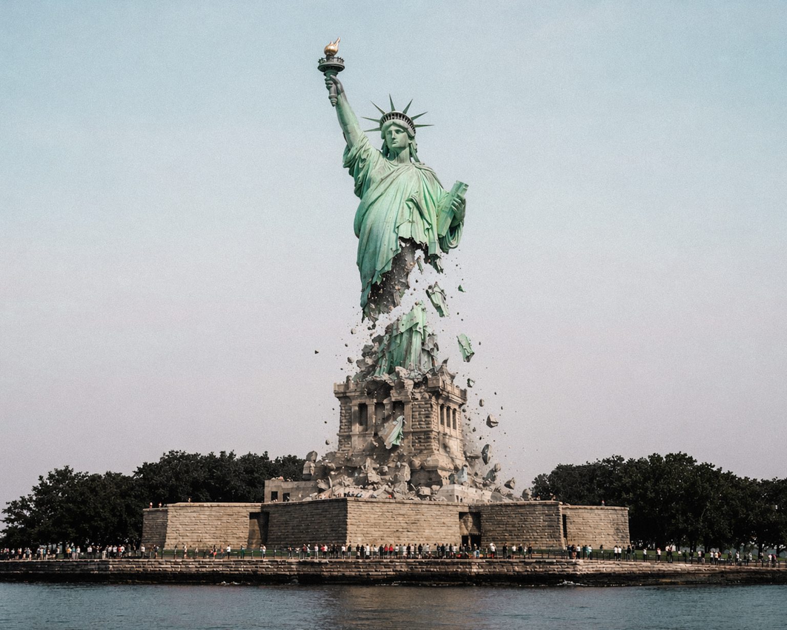 The Statue of Liberty – a fading symbol of American primacy as the Iran conflict tests the foundations of Pax Americana. Photo: Chaiwat Chantananukul/Getty Images and ChatGPT