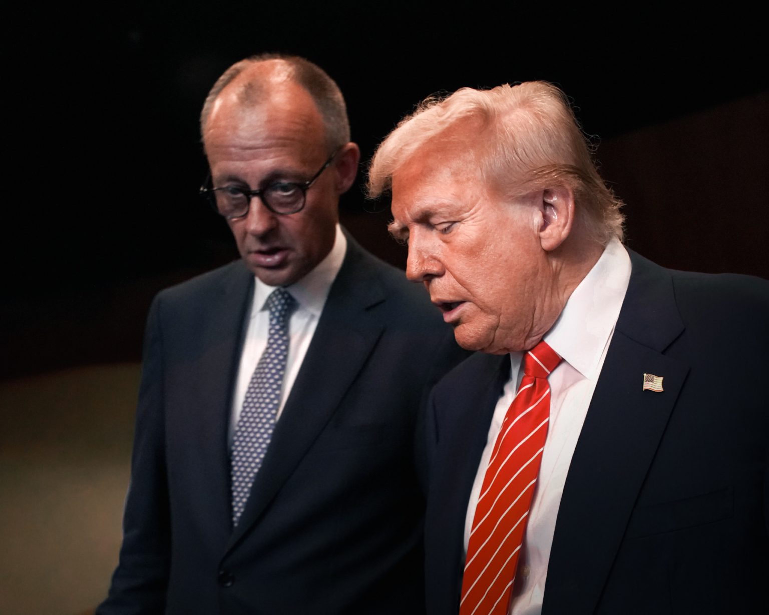 President Donald Trump speaks to German Chancellor Friedrich Merz. Photo: Andrew Harnik/Getty Images