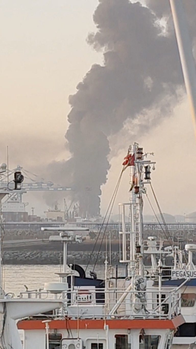 Smoke rises from an industrial facility in the United Arab Emirates.