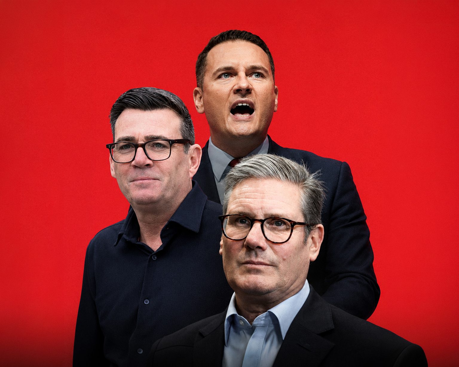 Keir Starmer, Andy Burnham a Wes Streeting.
