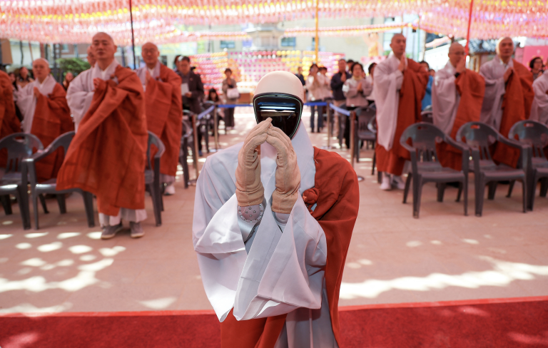 Humanoid robot Gabi at a ceremony in a temple in Seoul.